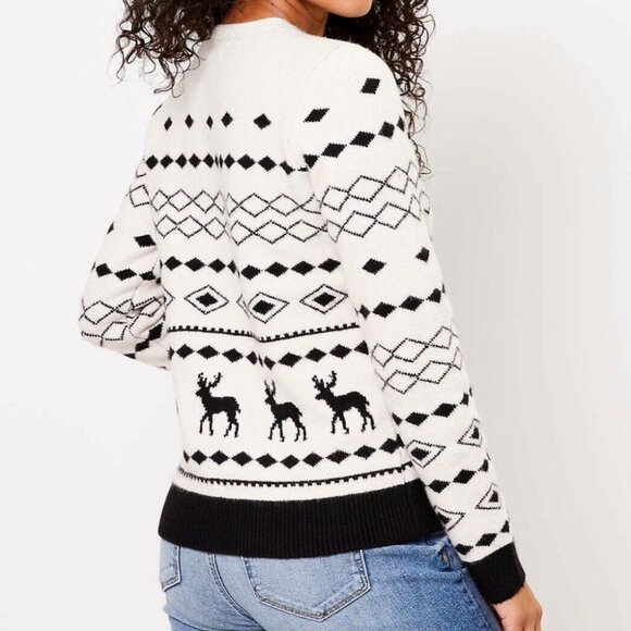 LOFT Fair Isle Reindeer Print Long Sleeve Pullover Sweater (NWT) - Picture 2 of 5